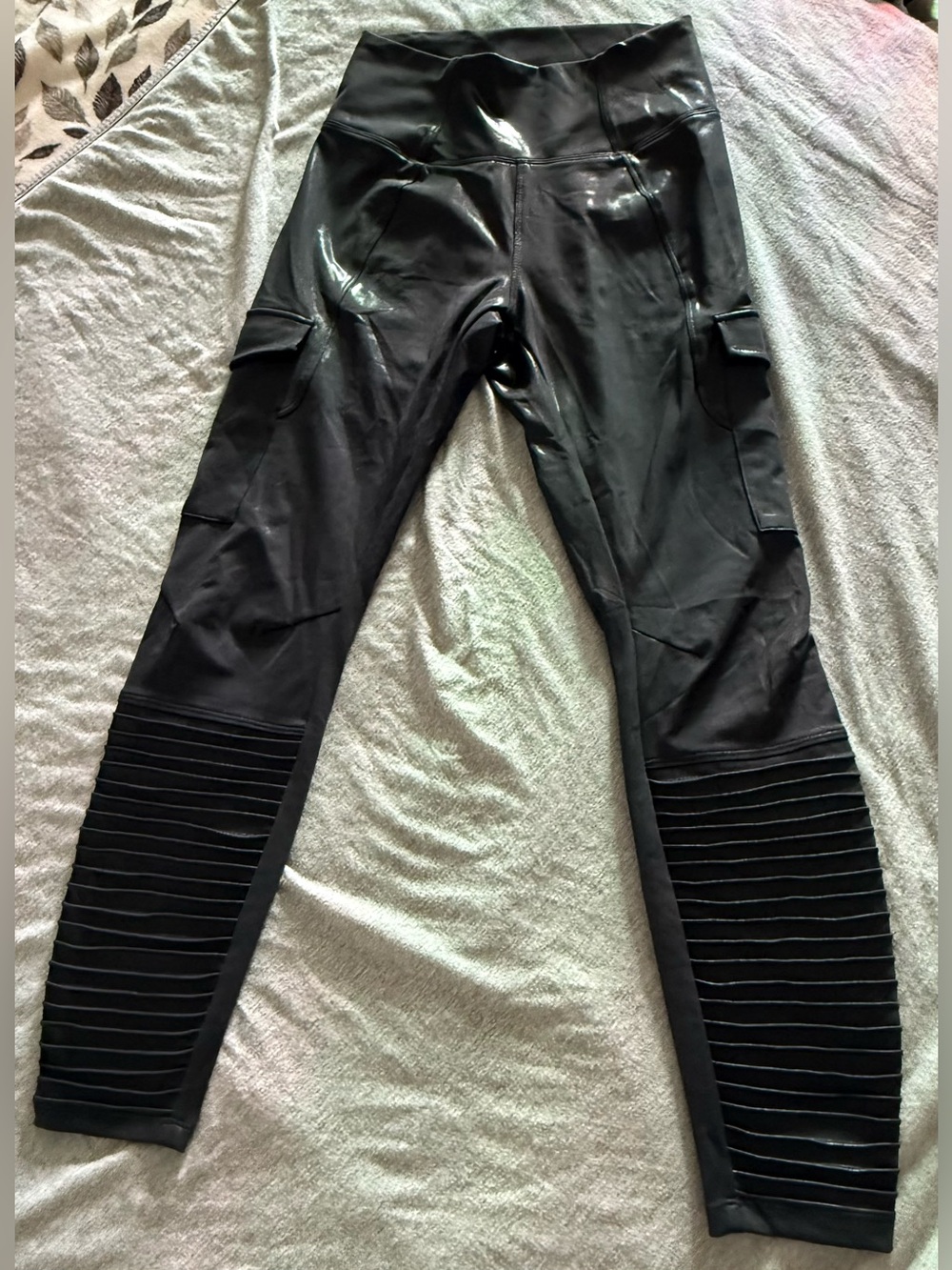 HALARA Black Faux-Leather Cargo Moto Pants